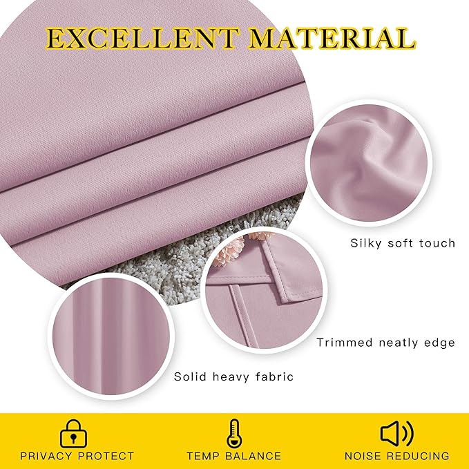 NICETOWN Room Darkening Drapes for Nursery - (52 inches Width by 120 inches Length, Lavender Pink, 1 Pair) Light Blocking Curtain Panels for Bedroom Girl Room, Soft Fabric Window Treatment