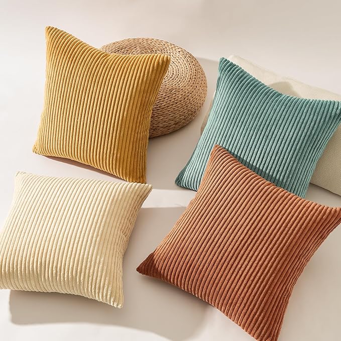 Topfinel Decorative Throw Pillow Covers Cushion Cases, Set of 4 Soft Velvet Modern Double-Sided Designs, Mix and Match for Home Decor, Pillow Inserts Not Included (12x12 inch, Orange/Teal)