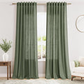 Olive Green Linen Curtains 96 Inches Long for Living Room Rod Back Tab Vintage Rustic Farmhouse Light Filtering Curtain Burlap Textured Linen Drapes 96 Inch Length for Dinning Room Bedroom 52x96