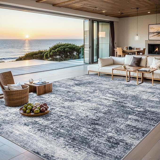 6x9 Area Rugs for Living Room - Washable Rug Modern Abstract Soft Large Neutral Non-Slip Carpet Indoor Floor Thin Carpets for Bedroom Dining Room Farmhouse Nursery Home Office Grey Blue