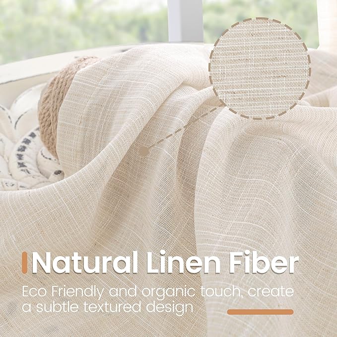 BGment 80 Inches Long Linen Semi Sheer Curtains for Bedroom, Oatmeal Light Filtering Window Drapes with Rod Pocket Lightweight Natural for Farmhouse Living Room, 2 Panels Set, Each 52 Inch Wide
