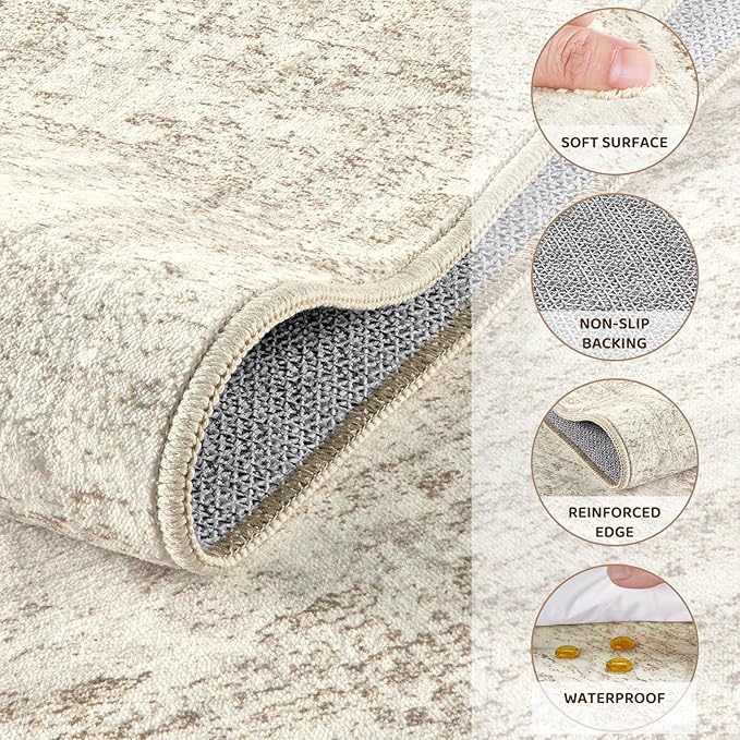 10x12 Area Rug Living Room Rugs - Washable Neutral Modern Abstract Soft Thin Rug Indoor Floor No Slip Rug Carpet for Bedroom Under Dining Table Home Office Decor - Beige/Brown