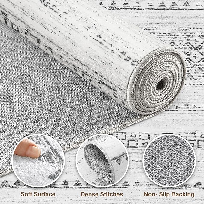 Nakagishi 5x8 Area Rugs Living Room: Washable Boho Large Neutral Soft Farmhouse Rug Stain Resistant Modern Indoor Floor Non-Slip Carpet for Bedroom Nursery Kids Playroom Office Dining Room Dorm- Grey
