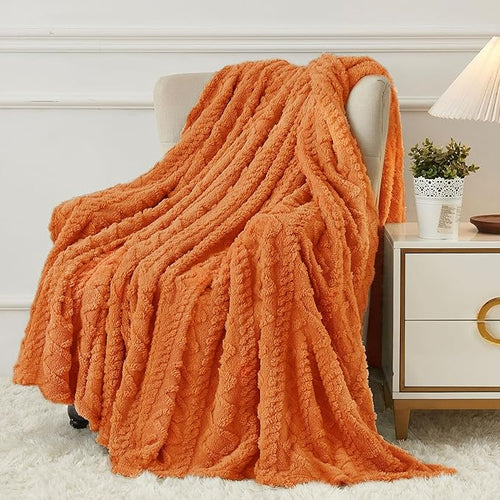 Aganear Blanket Queen Size - Cozy Boho Fall Decor Throw Blanket for Couch, Sofa, Bed, Office, Warm Decorative Present for Birthday, Christmas(90"x90", Burnt Orange)