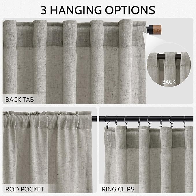 Silver Gery Linen Curtains 96 Inches for Bedroom Living Room Burlap Textured Linen Drapes Rod Back Tab Modern Farmhouse Coastal Decor Light Filtering Curtain for Dinning Room Office 52x96