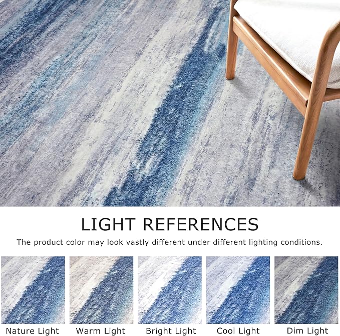 KOZYFLY 3x8 Ft Rug Modern Ombre Runner Rug for Hallway, Washable Kitchen Rugs Non-Slip Soft Striped Entryway Rug, Print Blue/Grey/Beige Abstract Carpet for Laundry Nursery