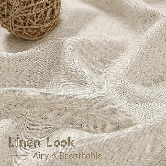 Boho Linen Curtains for Living Room 100 Inches Long Light Filtering Semi Sheer Curtain Back Tab Boho Eclectic Home Decor Elegant Luxury Farmhouse Drapes for Bedroom Dinner Room 52x100, 2 Panels