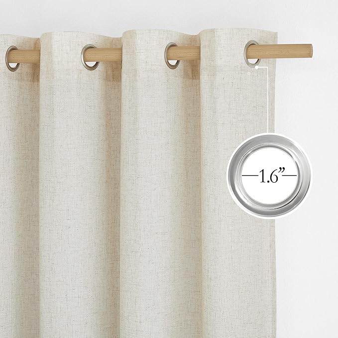 NICETOWN Textured Linen Sheer 108 inch Curtains for Living Room, Grommet Privacy Translucent with Light Filter Thick Flax Sheer Drapes for Bedroom, Natural, W55 x L108, 2 Panels