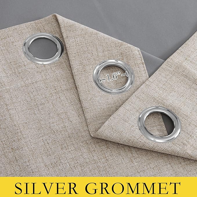 NICETOWN Oatmeal Linen 100% Blackout Curtains 120 inches Length 2 Panels Set with Thermal Insulated Liners, 52" Width, Farmhouse Style Extra Long Window Draperies for Patio Sliding Glass Door