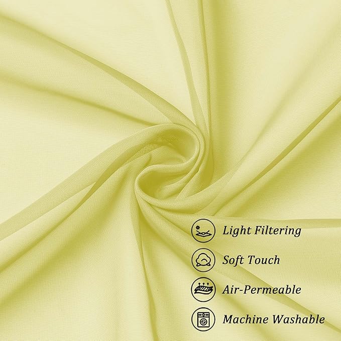 Chyhomenyc Lemon Sheer Curtains 84 Inches Long 2 Panels Set, Light Filtering Soft Airy Window Curtains, Rod Pocket for Living Room Bedroom Window Drapes, 42Wx84L Inch, 2PCS
