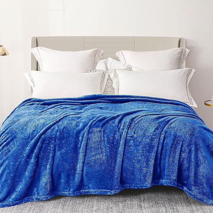 Exclusivo Mezcla Plush Fuzzy Fleece Bed Blanket Queen Size, Super Soft, Fluffy and Warm Blankets for Couch, Bed, All Season (Cobalt Blue, 90x90 inches)