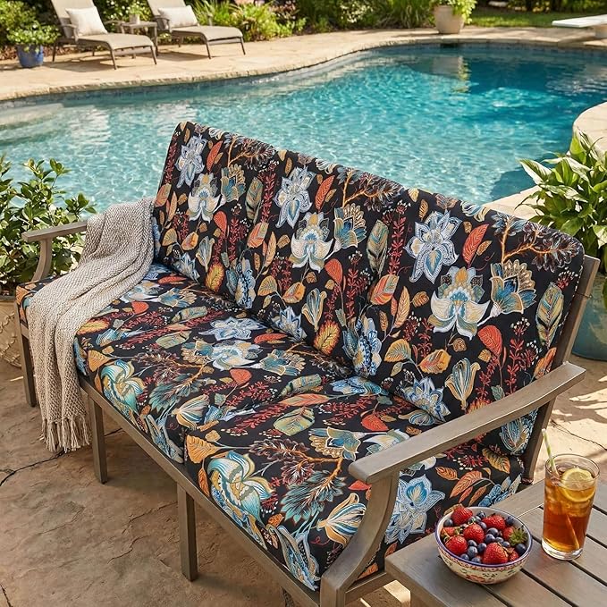 hyha Printed Couch Cushion Covers, Floral Sofa Covers Washable for 2 Cushion Couch, Stretch Pattern Outdoor Cushion Covers for Patio Furniture with Elastic Bottom(Medium, Floral)