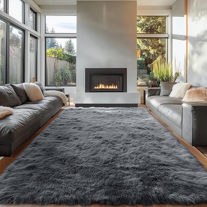 OLANLY 7x9 Machine Washable Large Area Rugs for Living Room, Bedroom, Soft Fluffy Shaggy Bedside Rug, Indoor Floor Carpet for Kids Girls and Boys, Dorms, Nursery, Home Decor Aesthetic, Grey
