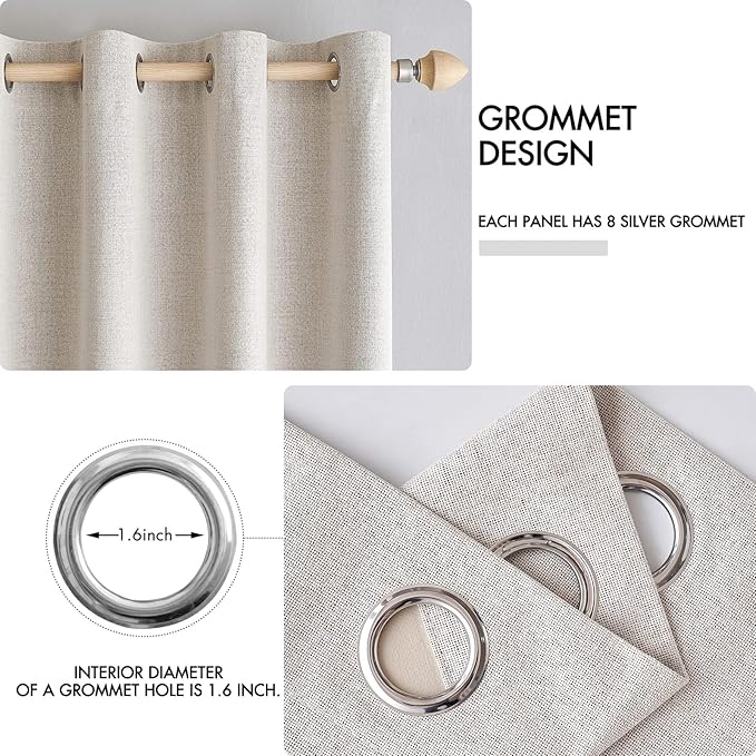 MIULEE 100% Blackout Linen Textured Curtains for Bedroom Solid Thermal Insulated Ivory Grommet Room Darkening Curtains & Drapes Luxury Decor for Living Room Nursery 52 x 84 Inch (2 Panels)