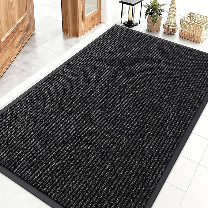 OLANLY Front Door Mat Indoor Outdoor Entrance, Waterproof Heavy Duty Doormat, Fade Resistant, Low Profile, Easy Clean Patio Porch Welcome Floor Mats for Entry, 47x32, Off-Black