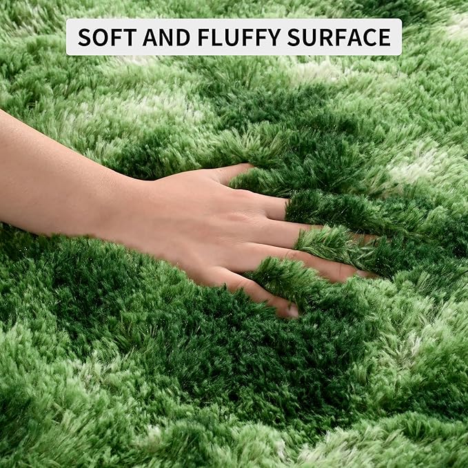 Tepook Fluffy Large Rugs for Living Room, Area Rug 6x9 Soft Carpet for Bedroom, Modern Shaggy Rug for Kids Boys Girls, Plush Indoor Nursery Home Decor Rug with Non-Slip Bottom, Tie-Dyed Dark Green