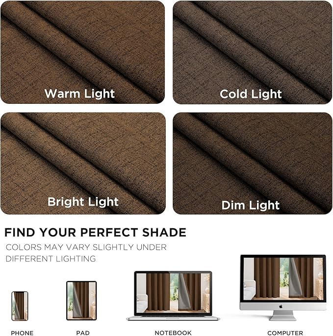 Joydeco Blackout Curtains for Bedroom - 100% Light Blocking 2 Panels Cappuccino Drapes 42"W x 108"L, Thermal Insulated Room Darkening Curtains, Linen Textured for Living Room, Rod Pocket & Back Tabs