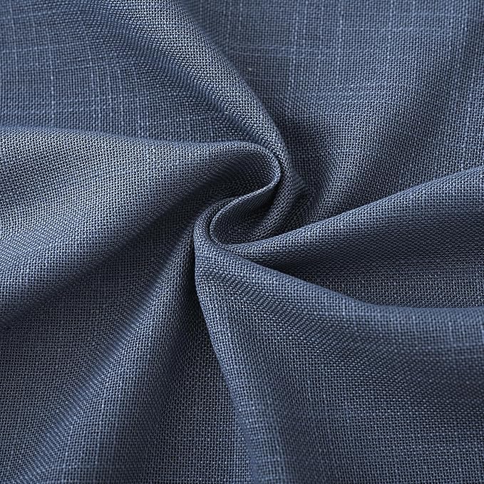 Navy Blue Curtains 90 inch Length for Bedroom Back Tab Light Filtering Semi Sheer Blue Living Room Curtains Linen Cotton Textured Indigo Blue Drapery Panel Modern Aesthetic Decor 60" Wx90 L