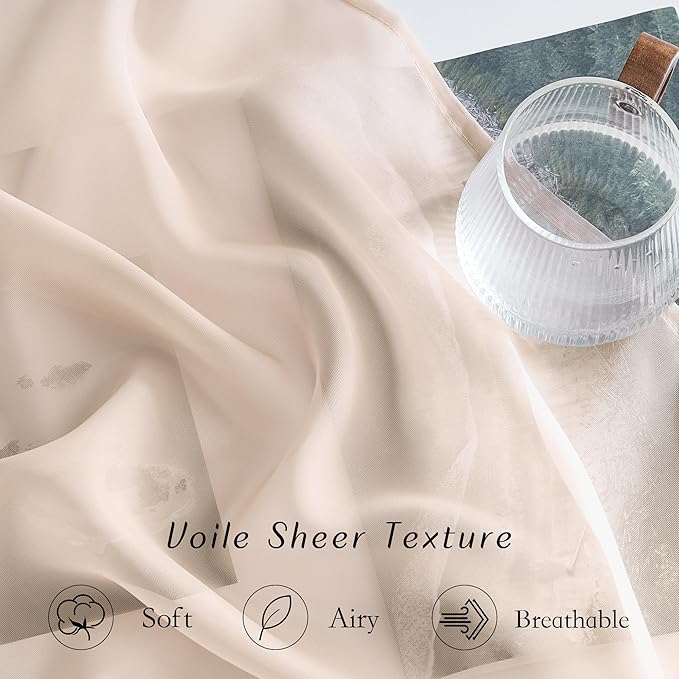 NICETOWN Voile Sheer Curtains 63 inch Length, Grommet Soft Window Treatments Lightweight & Airy Light Filtering Drapes for Bedroom/Kids Room, Taupe, W54 x L63, 2 Pieces