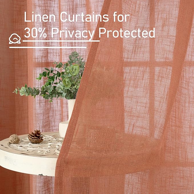 LAMIT Terracotta Linen Curtains for Small Windows 45 inch, Light Filtering Panels Back Tab and Rod Pocket Fall Decor Drapes for Cafe/Bathroom/Loft Room, 2 Panels, 34 x 45 Inch