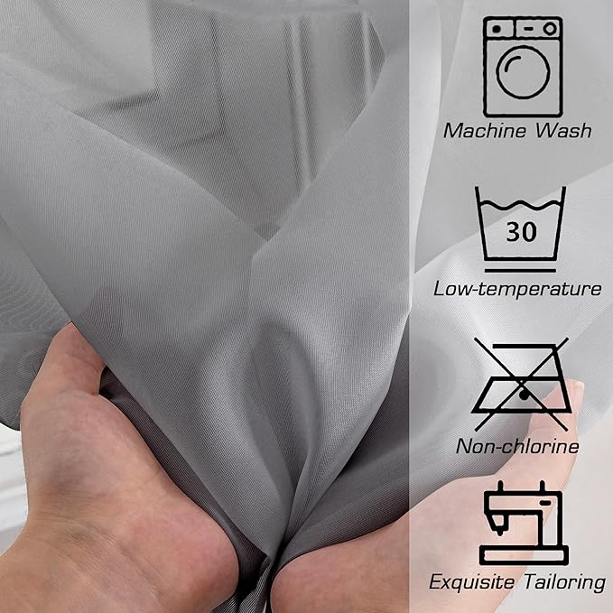 Simplebrand Grey Sheer Curtains 63 Inch Length 2 Panels, Rod Pocket Solid Color Window Sheer Curtain Panels, Elegant Curtains & Drapes for Living Room, Bedroom 2 Panels (Charcoal Grey, 42" W x 63" L)