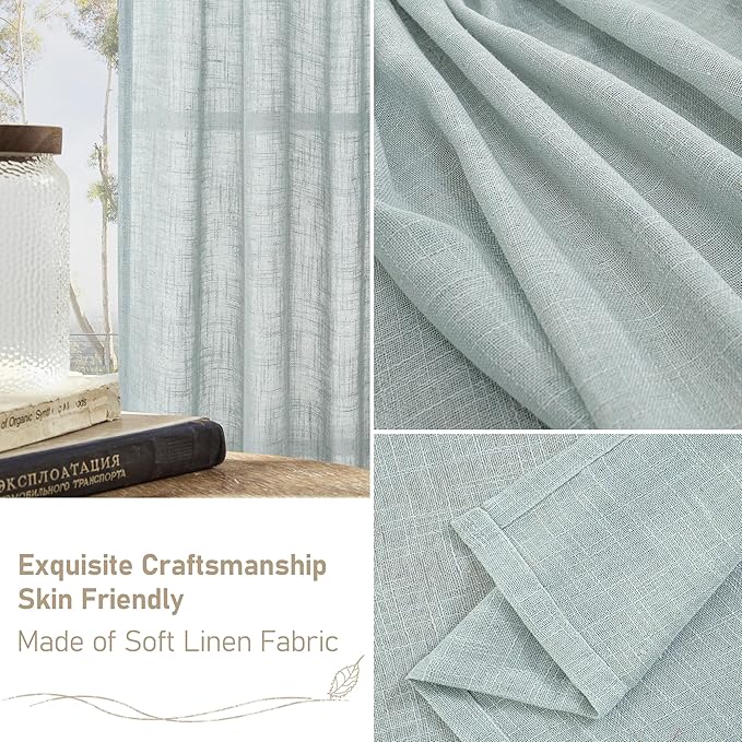LAMIT Greyish Blue Linen Curtains for Living Room, 78 Inch Faux Linen Textured Light Filtering Drapes Back Tab and Rod Pocket Boho Panels for Farmhouse/Bedroom/Porch, 52 x 78 Inch, 2 Panels Set