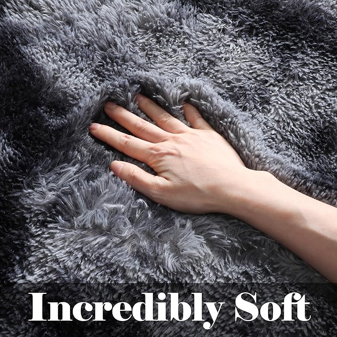 ONASAR 6x9 Area Rugs for Living Room Bedroom, Tie-Dyed Dark Grey Large Fluffy Bedside Throw Rug, Soft Plush Shaggy Fuzzy Floor Carpet for Nursery Kids Girls Boys Teen Dorm Home Decor