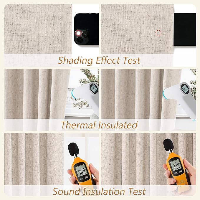 Guken Oatmeal 100% Blackout Curtains 102 Inch Length 2 Panels Set for Living Room Bedroom Back Tab Thermal Insulated Black Out Linen Drapes Room Darkening Window Curtains 102 Inches Long