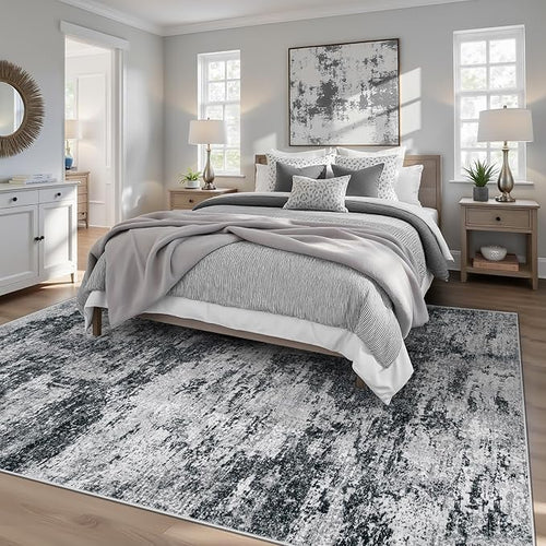 Area Rugs 6x9 for Living Room: Washable Rug Modern Abstract Neutral Soft Non-Slip Low-Pile Indoor Carpet for Bedroom Dining Room Playroom Home Office (Black Grey, 6'x9')