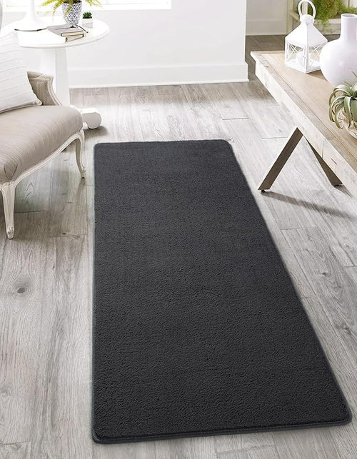 AROGAN 2x4 Feet Shag Runner Rug for Hallways, Washable Rugs with Memory Foam for Bedroom, Entryway Indoor Fluffy Throw Rug for Bedside Living Room Kids Girls Nursery Dorm Room Decor, Dark Grey