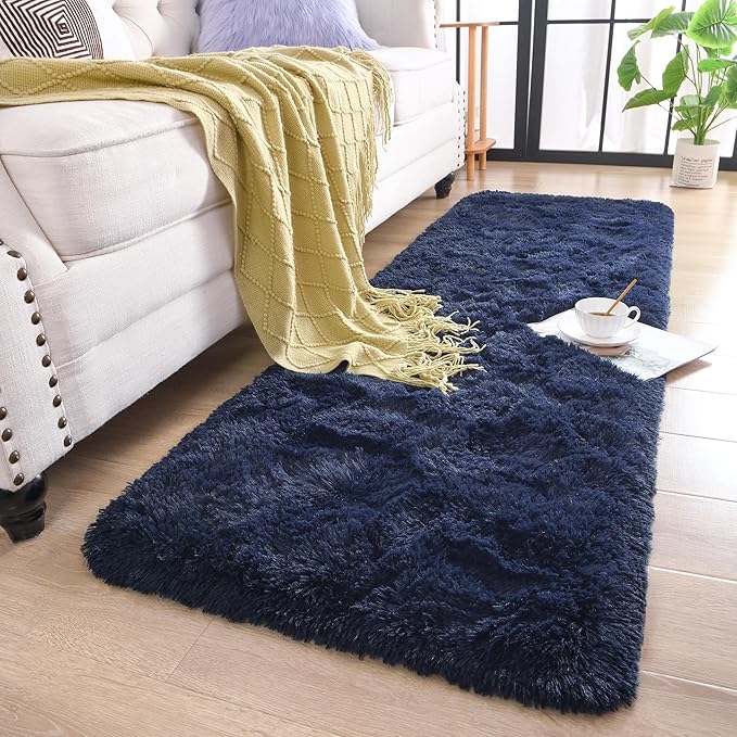 Chicrug Soft Runner Rugs for Bedroom Living Room Plush Fluffy Rug 3x10 Feet, Shag Furry Area Rug Carpet Non Shedding for Nursery Children Kids Girls Room Home Decorative, Navy Blue