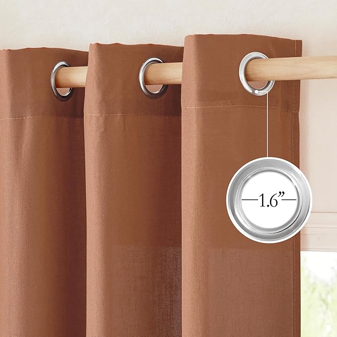 NICETOWN Caramel Linen Curtains for Kitchen, Thick Flax Small Window Treatments Semi Sheer Privacy Assured with Light Through for Cafe/Bathroom, W34 x L80, 2 Panels