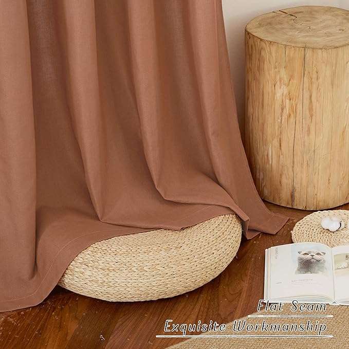 NICETOWN Linen Caramel Curtains 96 inches Long for Living Room, Grommet Thick Flax Linen Privacy Added with Light Filtering Window Treatments for Bedroom, W55 x L96, 2 Panels