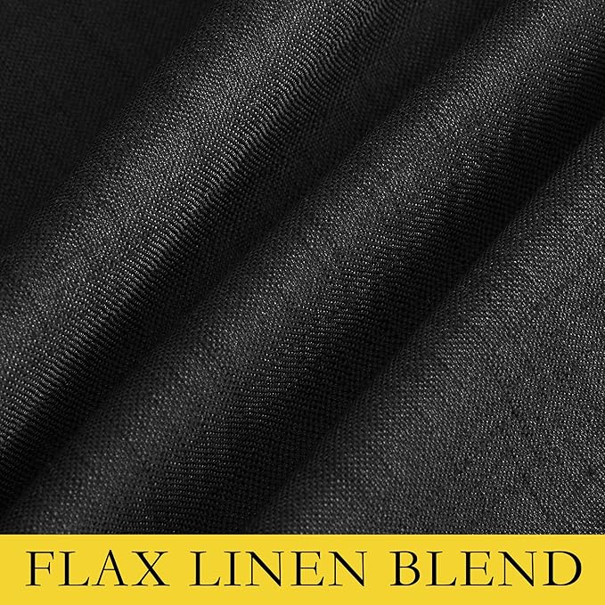 NICETOWN Vintage Open Linen Weave Flax Thermal Curtains, 100% Blackout Curtains 48 inches Long for Dining Room, Soundproof Window Treatment Drapes for Cupboard, Black, 52" Wide Per Panel, Set of 2
