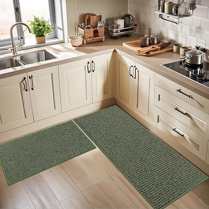 BEQHAUSE Kitchen Runner Rugs 24"x60", Non-Slip Kitchen Mats for Floor, Super Absorbent and Stain Resistant Kitchen Rug, Machine Washable Rugs for Kitchen, Hallway, Laundry & Sink, Green