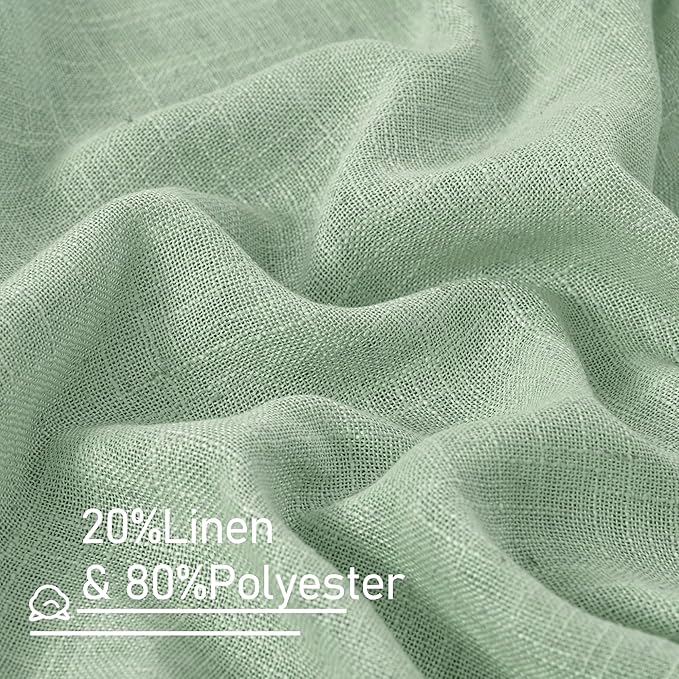 LAMIT Linen Curtains 30 Inch Length for Cafe, Semi Sheer Light Filtering Panels Back Tab and Rod Pocket Neutral Drapes for Basement/Window/Loft Room, Fresh Green, 2 Panels, 34 x 30 Inch