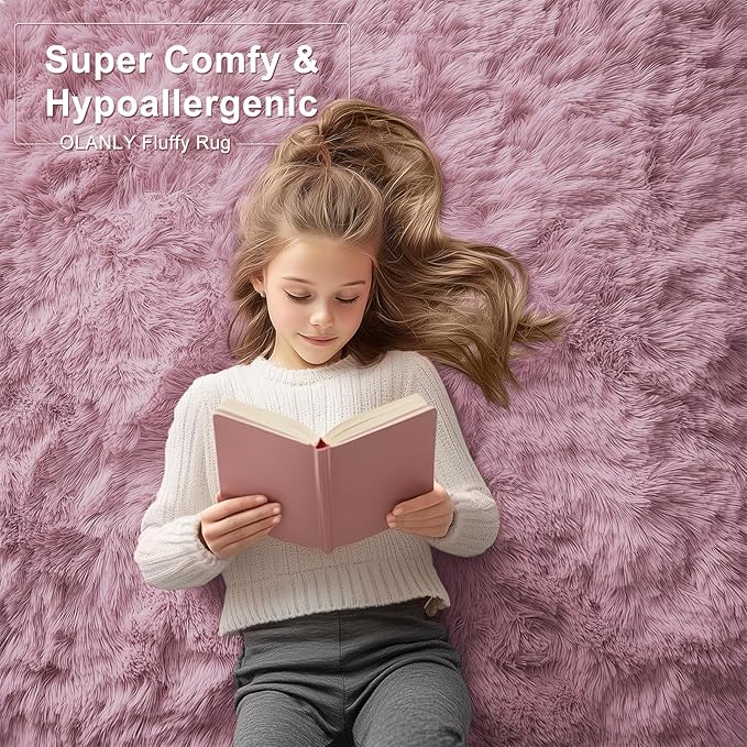 OLANLY 2x6 Machine Washable Runner Rugs for Hallway, Soft Fluffy Shaggy Bedside Rugs for Bedroom, Living Room, Indoor Floor Carpet for Kids Girls and Boys, Nursery Rooms, Home Decor Aesthetic, Blush