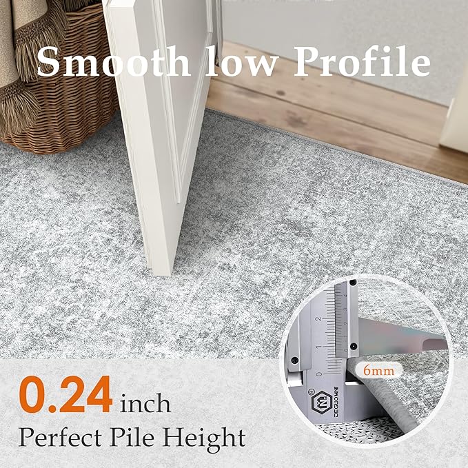2x6 Runner Rug Washable Vintage Indoor Hallway Carpet Non Slip Grey Bedroom Low Pile Kitchen Distressed Long Retro Accent Throw Rug for Bathroom Dining Laundry Living Room