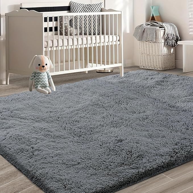 Shag Area Rugs for Bedroom Living Room,6X9 Ultra Soft Fluffy Area Rugs for Dorm, Indoor Carpet Nursery Rugs for Kids Room Home Decor,Dark Grey