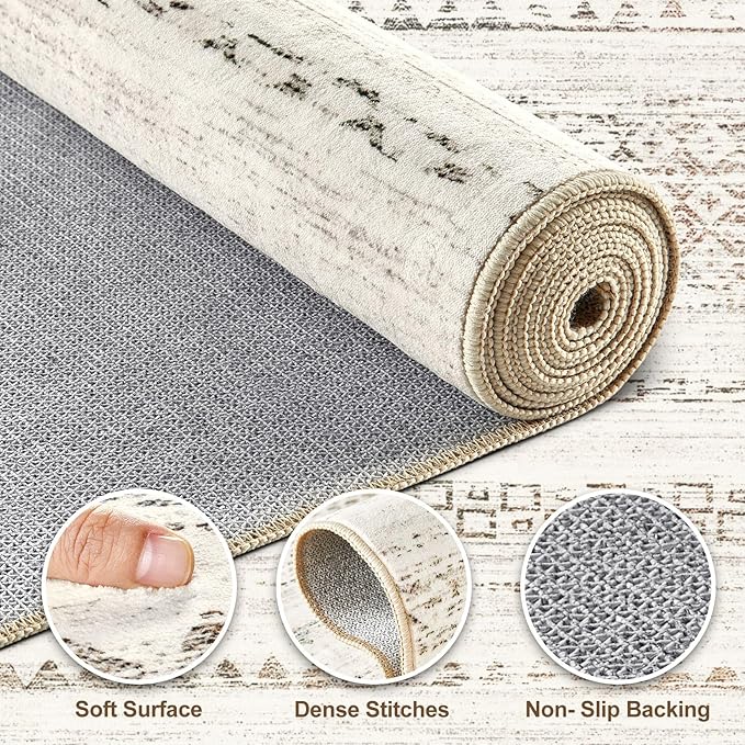Nakagishi Area Rug 6x9 Living Room: Washable Boho Large Neutral Soft Farmhouse Rugs Stain Resistant Modern Indoor Floor Non-Slip Carpet for Bedroom Nursery Kids Playroom Office Dining Room- Colorful