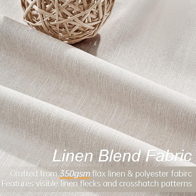 Oatmeal Blackout Curtains for Living Room 100 Inch Long 2 Panels,Linen Textured Room Darkening Drapes for Dining Room Back Tab with Hooks Boho Modern Solid Color Cottage Urban Decor 52x100