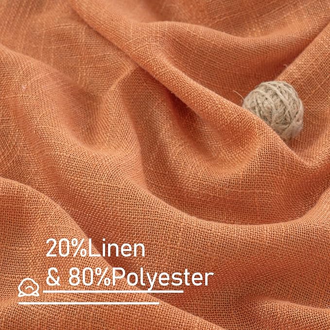 LAMIT Burnt Orange Sheer Linen Curtains, 80 inch Light Filtering Semi Sheer Panels Back Tab and Rod Pocket Farmhouse Rust Drapes for Bedroom/Living Room, 2 Panels, 52 x 80 Inch