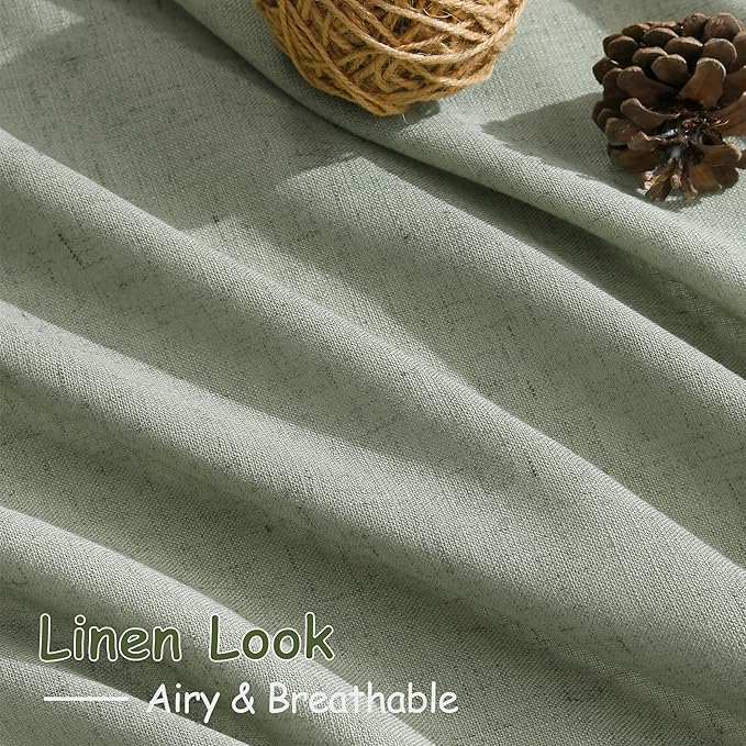 Extra Long Desert Sage Linen Curtains 120 Inch for Living Room 2 Panels Set Rod Pocket Back Tab Light Filtering Semi Sheer Linen Window Drapes Privacy High Ceiling Drapes for Farmhouse 52x120
