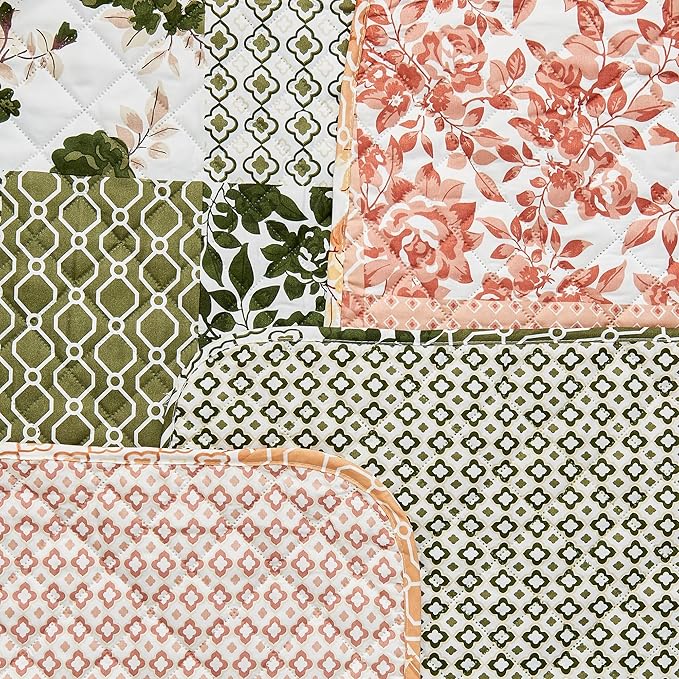 Great Bay Home Reversible Patchwork Chair Cover - Washable Slipcover Furniture Protector with Elastic Straps - Perfect for Kids & Pets - Box-Stitched Detail (Dusty Rose)