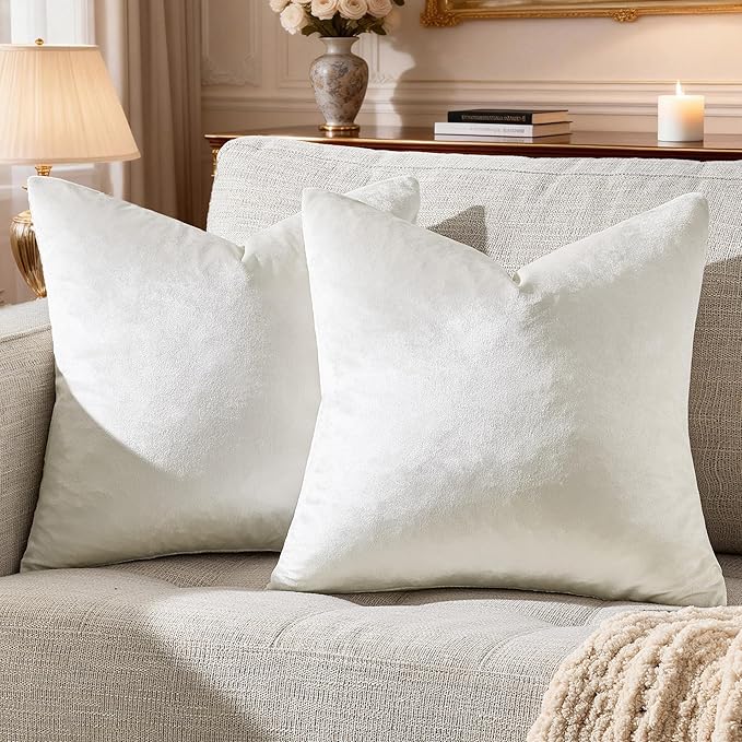 GIGIZAZA Beige Pillow Covers 22x22: Pack of 2 Throw Pillows Soft Solid Covers - Velvet Decorative Modern Couch Big Cushion Covers,Living Room,Bedroom,Sofa