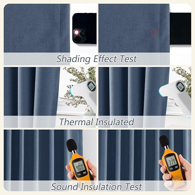 Guken 100% Blackout Curtains 102 Inch Length 2 Panels Set for Living Room Bedroom Back Tab Thermal Insulated Black Out Linen Drapes Room Darkening Window Curtains 102 Inches Long,Denim Blue