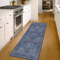 Hazo Haus Non Slip 2x6 Dark Blue Kitchen Runner Rug - Long Runner Rugs 24 x 72 Washable Hallway Floor Mat, Bedroom Laundry Room Bathroom Runner - Dusky Navy Vintage Floral Design Décor