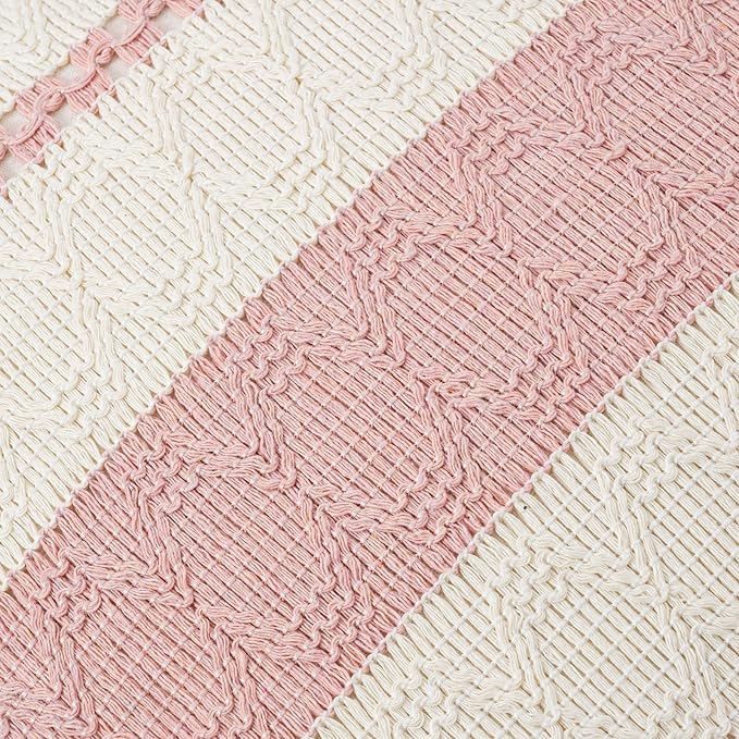 Fancy Homi Set of 1 Boho Pink Euro Decorative Throw Pillow Cover 26x26 Inch for Couch Bed Bedroom, Aesthetic Modern Organic Farmhouse Room Decor, Soft Cotton Accent Macrame Woven Cushion Case