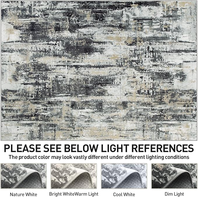 10x14 Area Rugs Washable Rug: Modern Abstract Living Room Rug Soft Anti-Skid Thin Carpet Indoor Floor Non-Shedding Carpets for Bedroom Dining Room Farmhouse Nursery Home Office Black Grey Gold