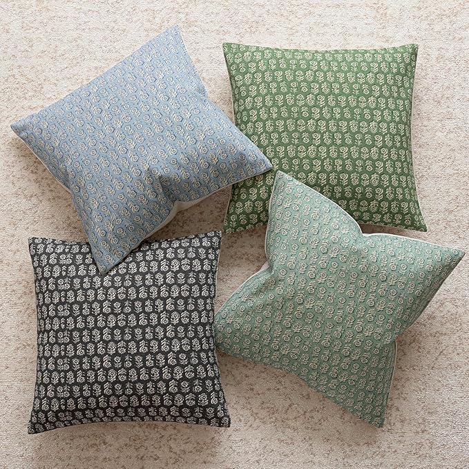 Foindtower Set of 2 Decorative Neutral Floral Print Throw Pillow Covers Vintage Accent Farmhouse Cushion Covers Boho Home Decor For Sofa Chair Couch Bedroom Living Room Outdoor,18×18 Inch,Forest Green